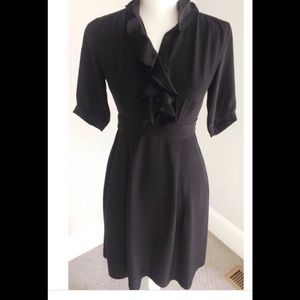 Banana Republic Black Silk Ruffle Front Dress